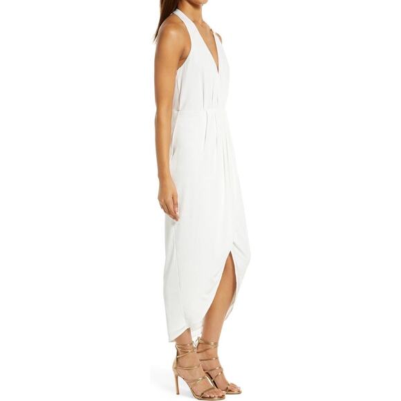 bebe Asymmetric Halter Dress Women's XS White Midi V-Neck Sleeveless Wrap Style - Picture 10 of 11